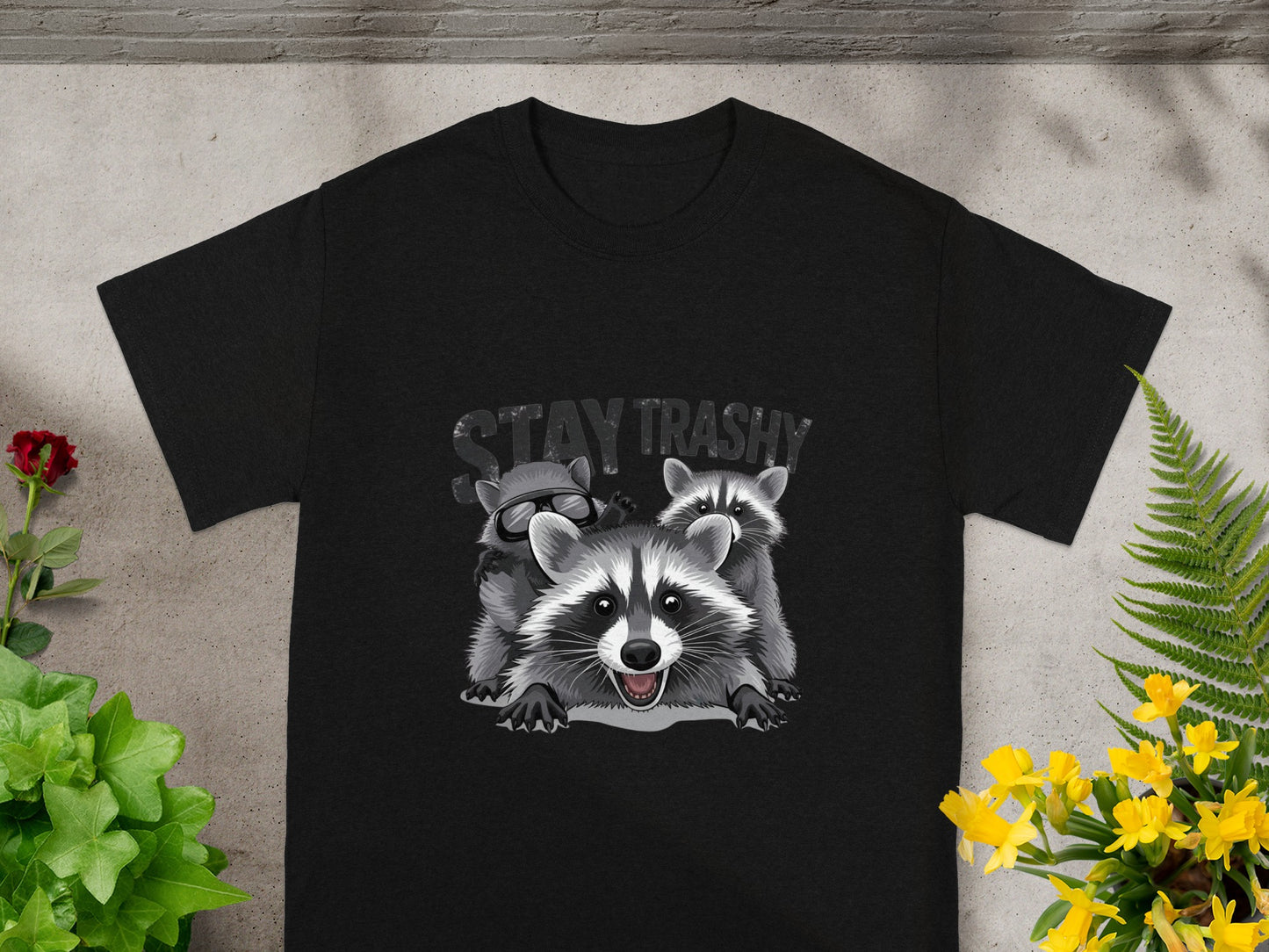 Stay Trashy Raccoon Design on Black Shirt product