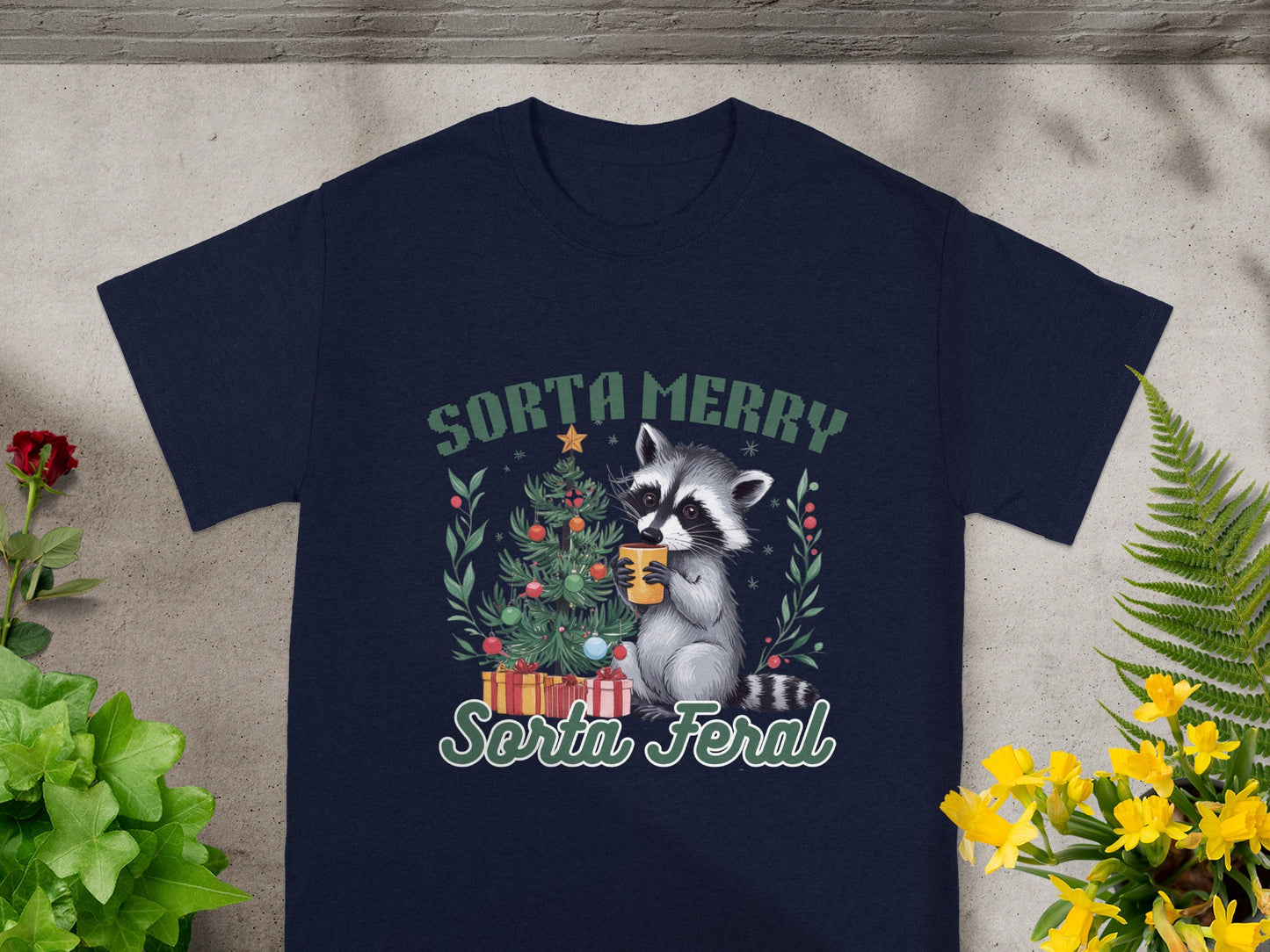 Sorta Merry Sorta Feral Cute Raccoon Christmas Shirt