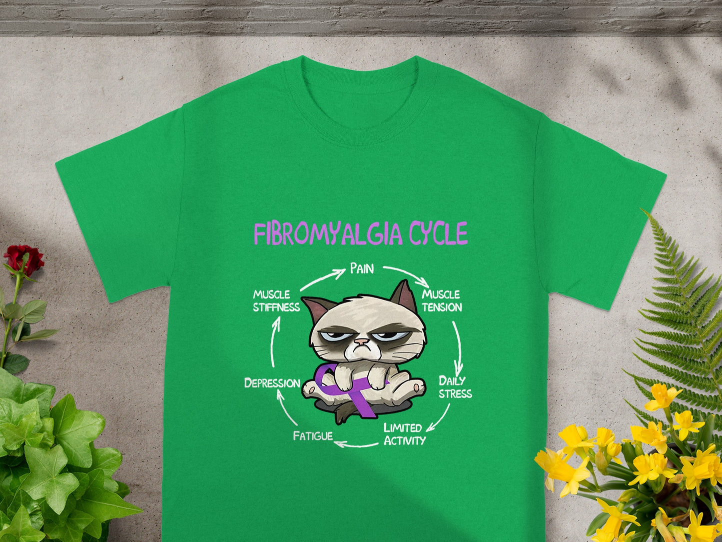 Fibromyalgia Cycle Funny Cat Graphic T-Shirt