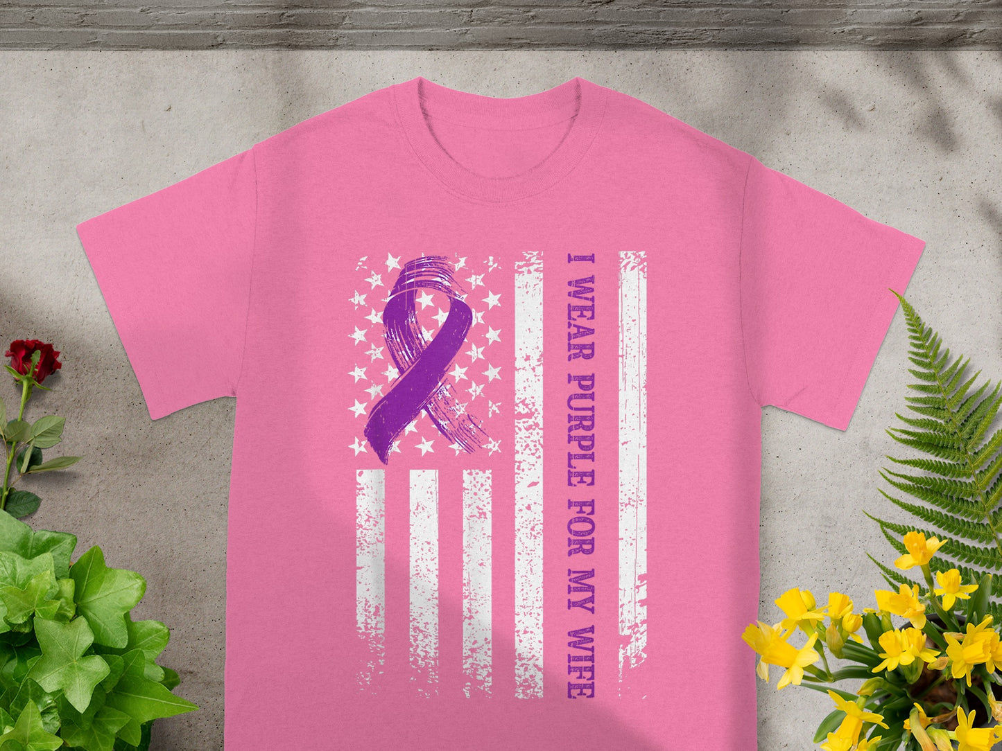 I Wear Purple For My Wife Patriotic Pink Ribbon Shirt