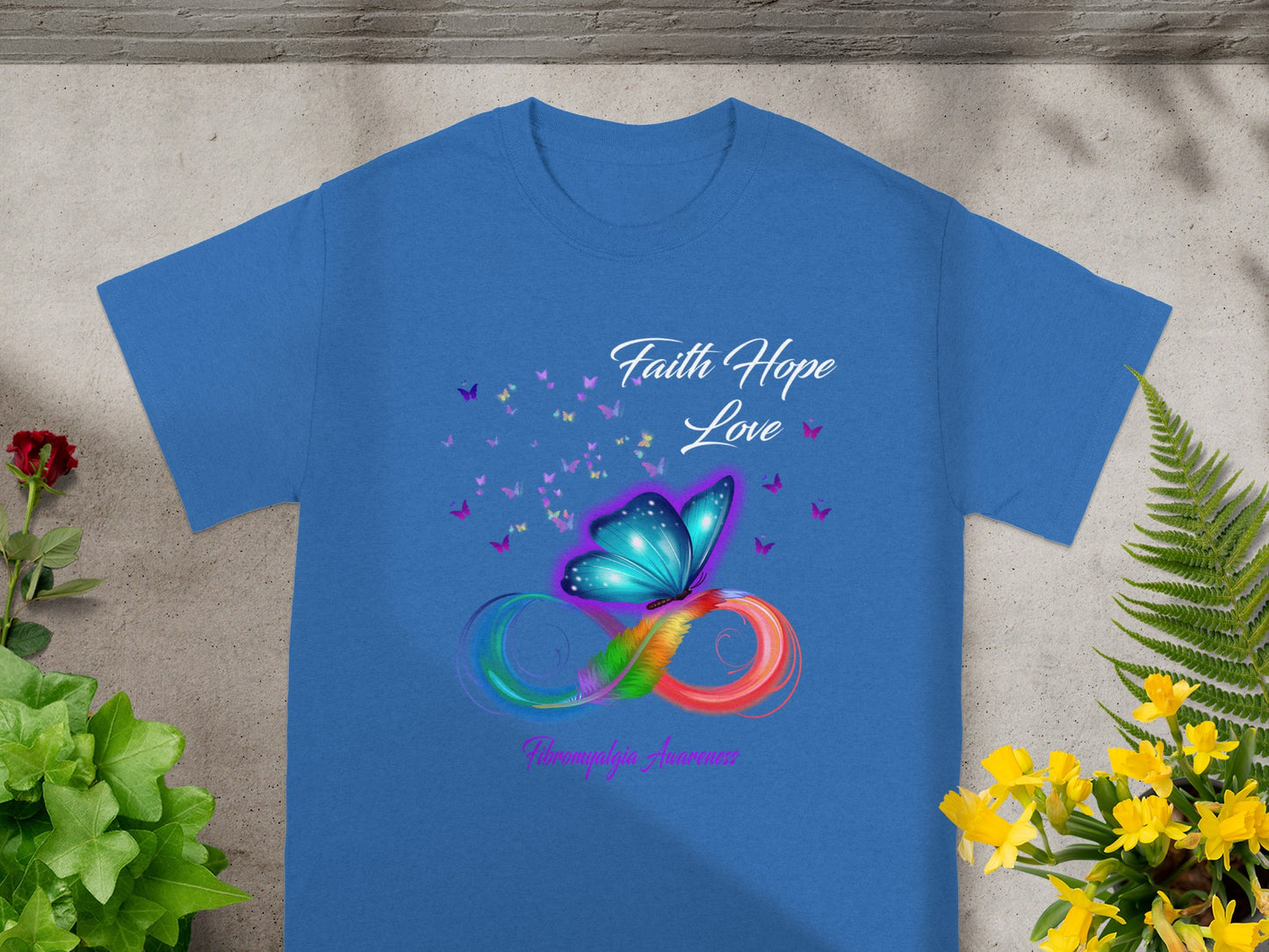 Faith Hope Love Butterfly Print T-shirt with Colorful Design