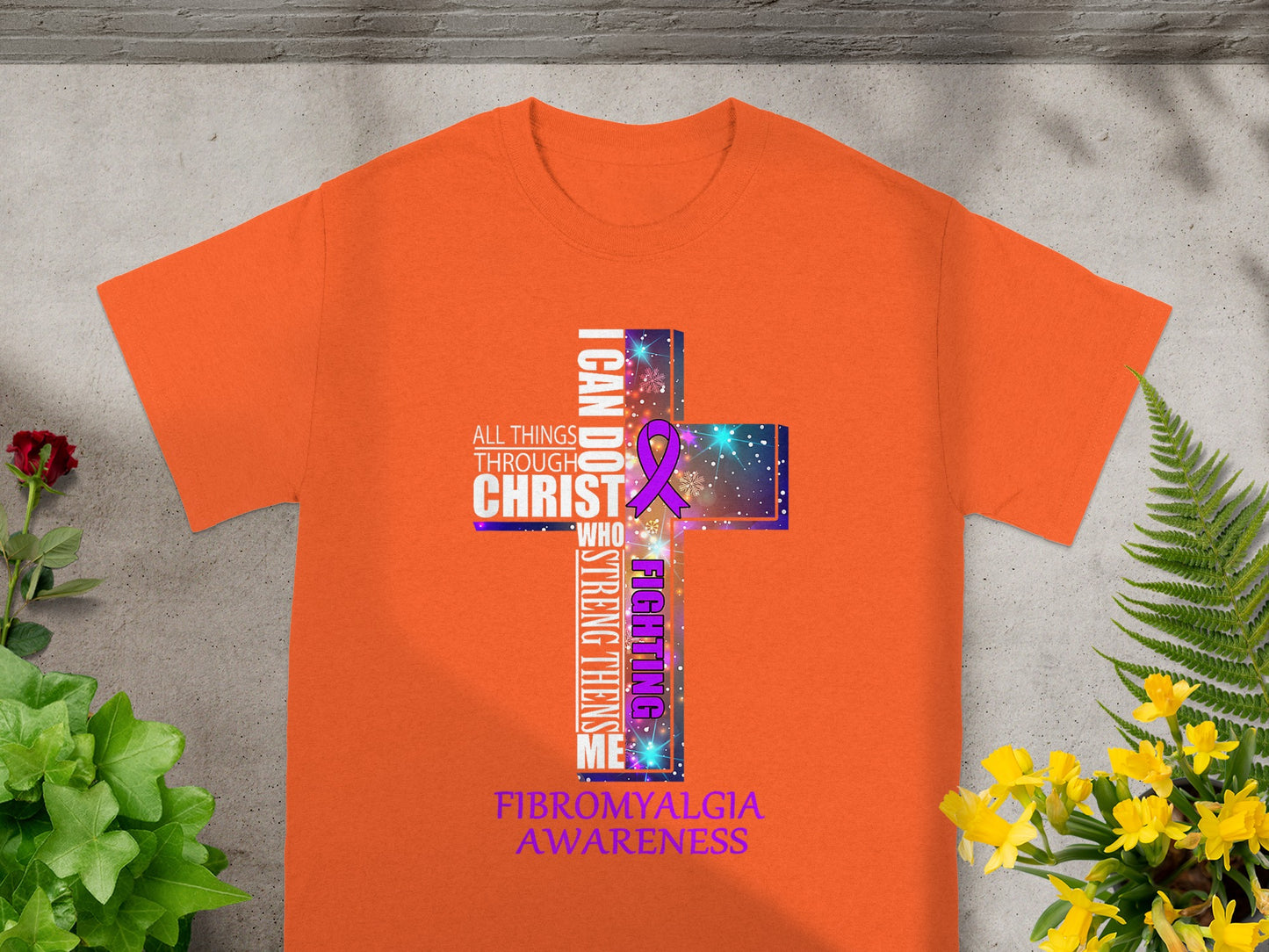 Fibromyalgia Awareness Cross Design Inspirational Shirt