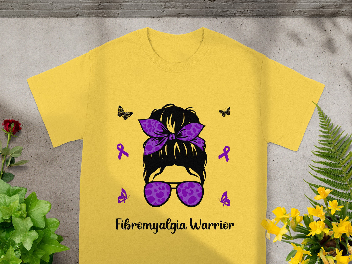 Fibromyalgia Warrior Yellow Shirt With Purple Ribbons