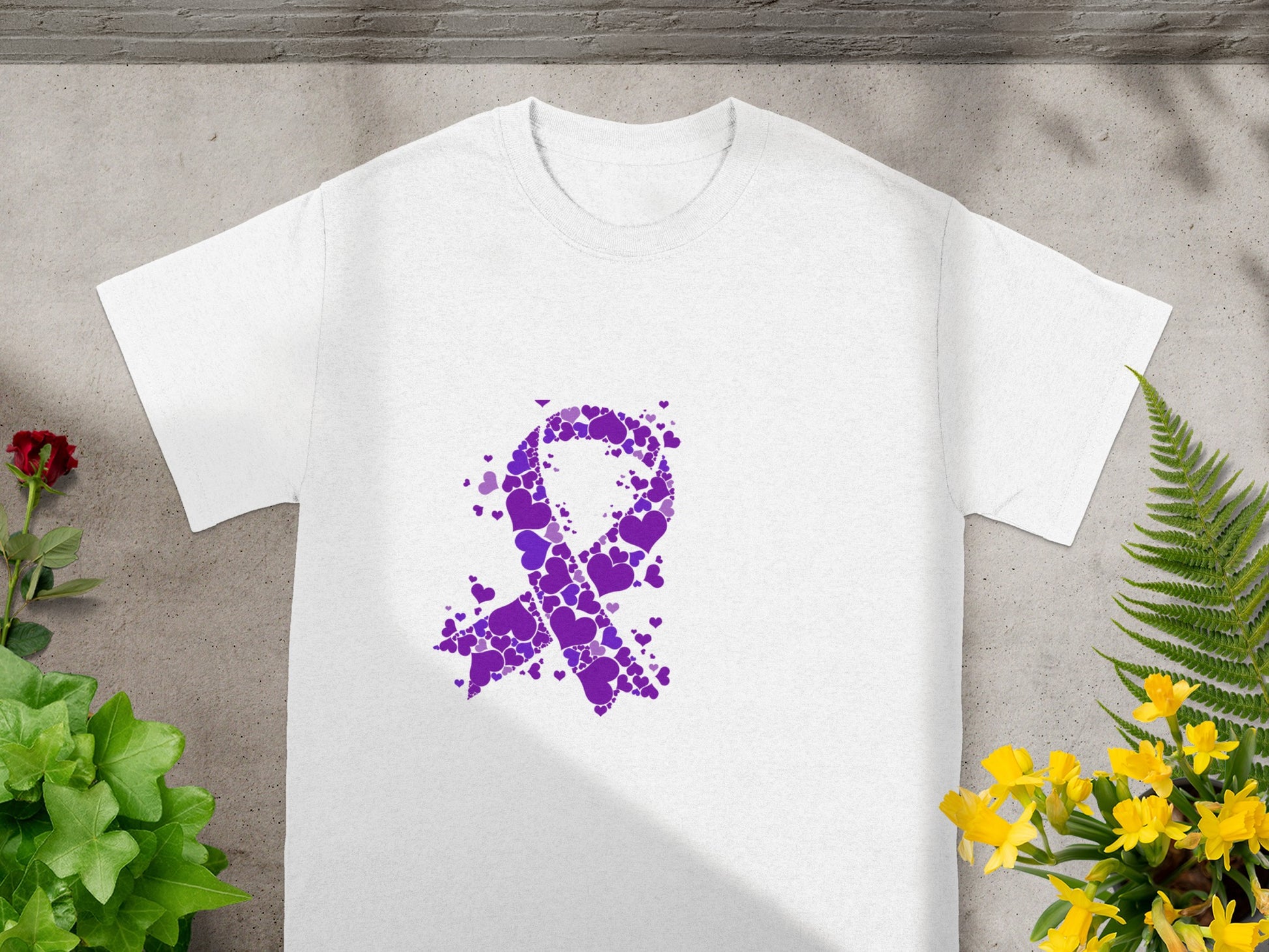 Purple Heart Ribbon Design on White T-shirt Product