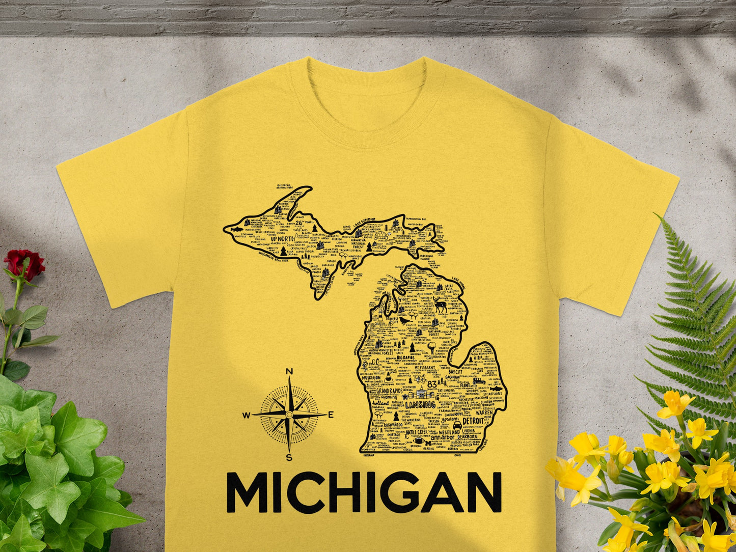 Michigan Map Compass Graphic T-Shirt