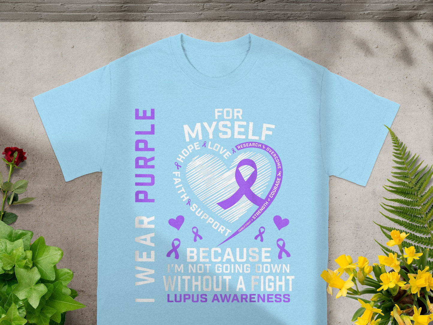 I Wear Purple Lupus Awareness Graphic Tee Shirt