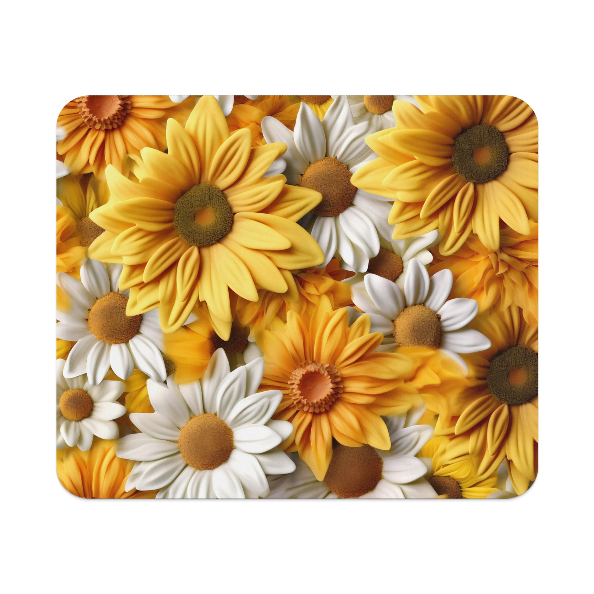 Vibrant Yellow and White Flowers Design Mouse Pad