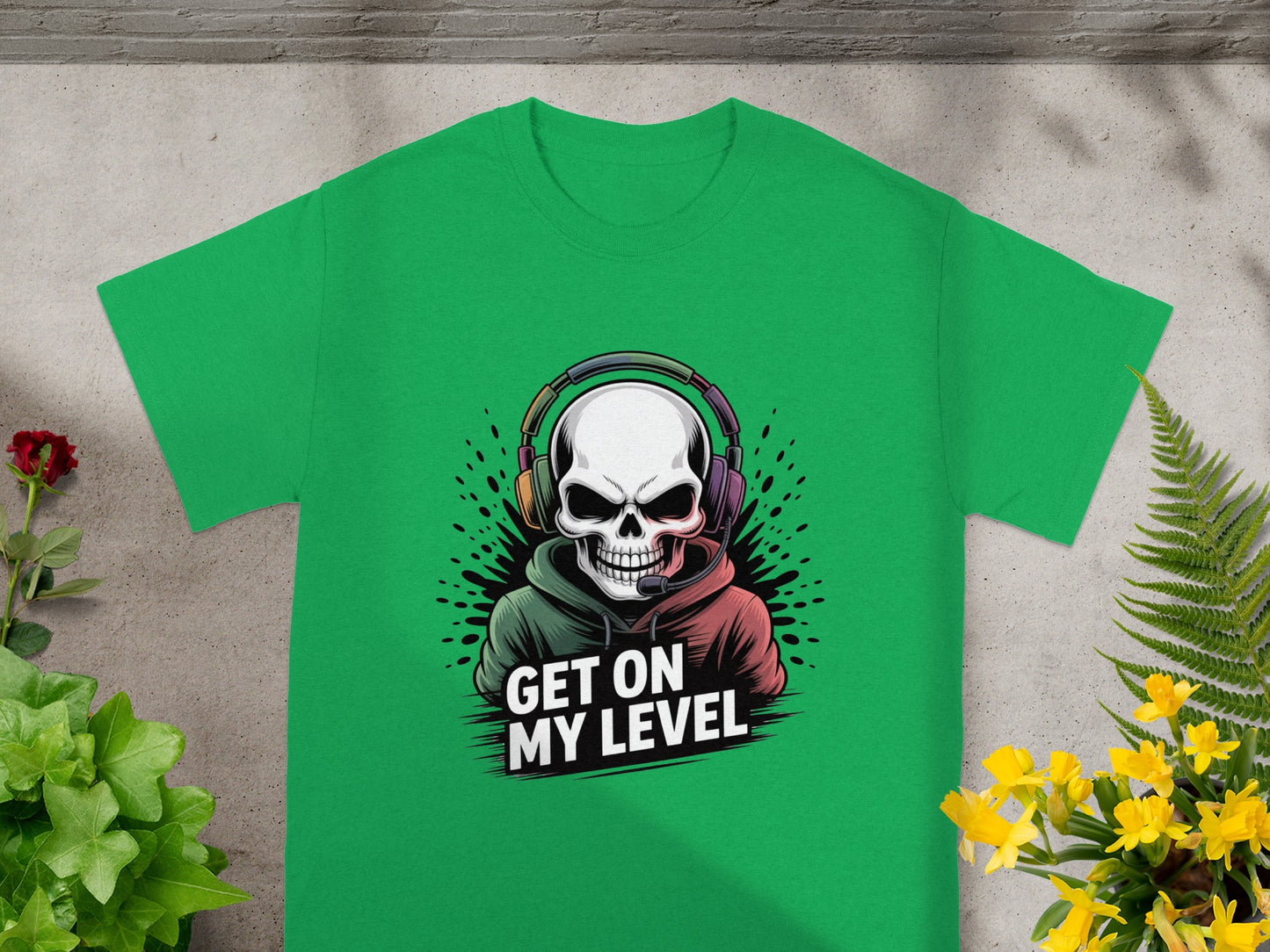 GET ON MY LEVEL Skull Headphones Art T-Shirt
