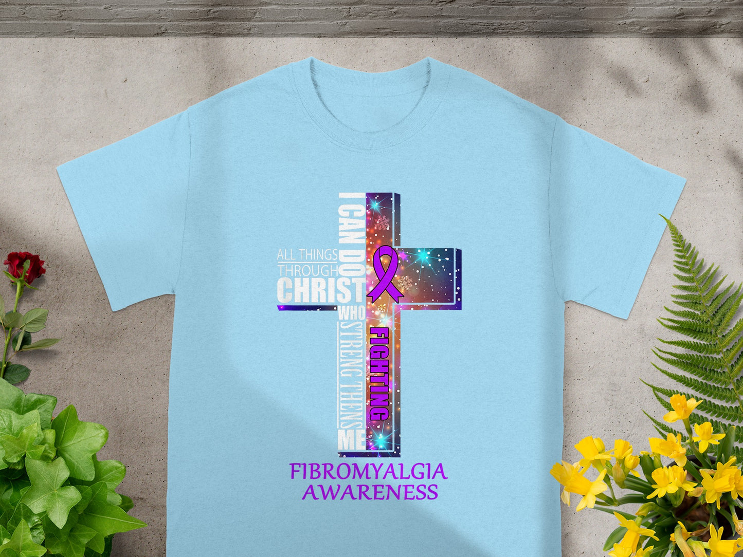 Fibromyalgia Awareness Cross Design Fighting T-Shirt