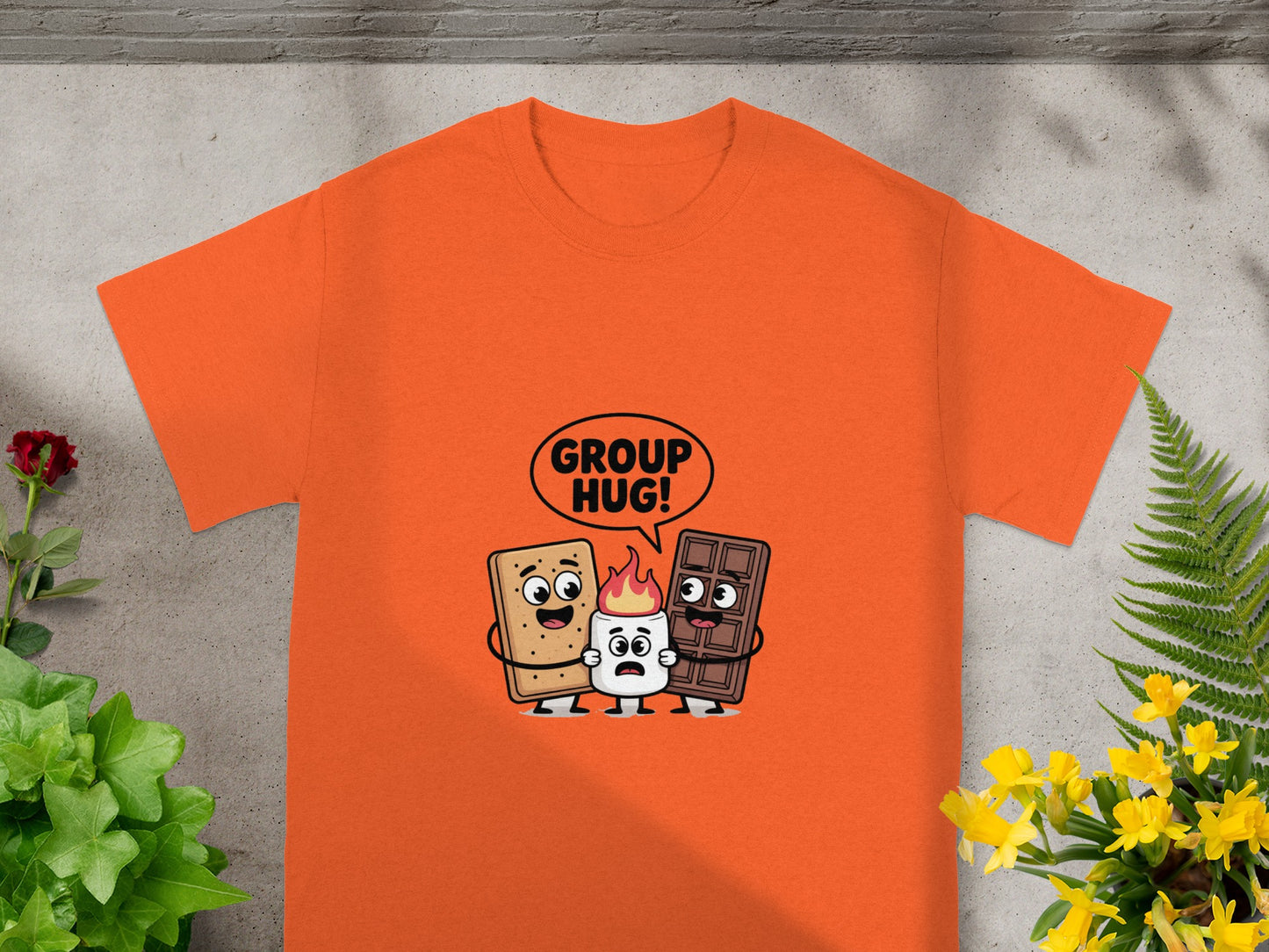 Group Hug Campfire Cartoon Graphic T-shirt