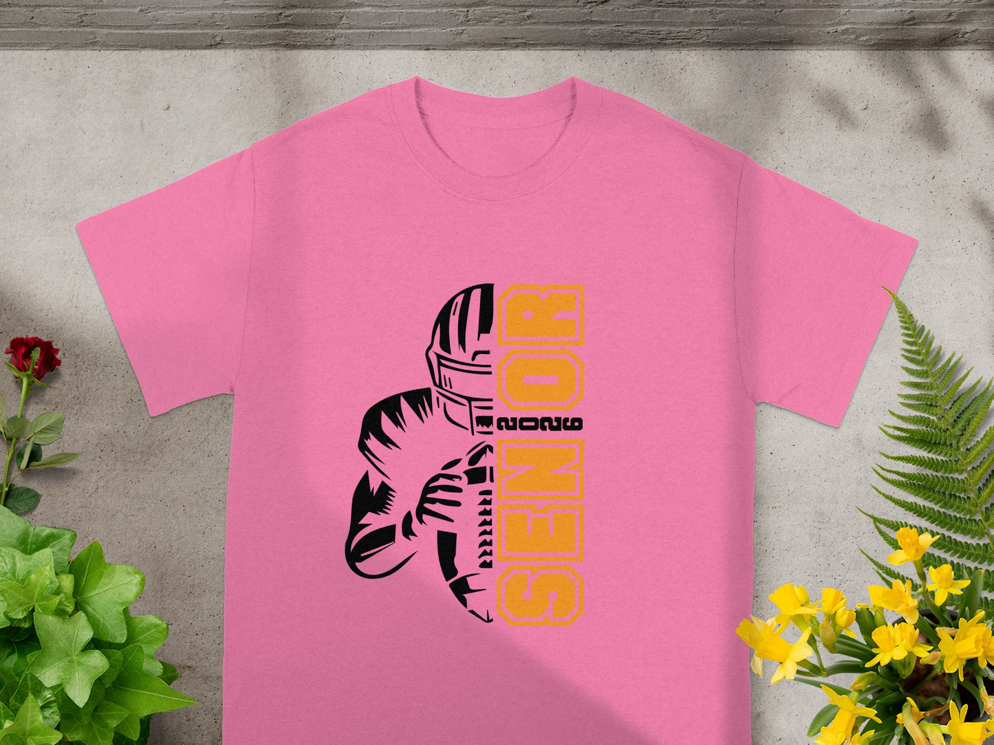 Senior Football Player Design Pink T-Shirt