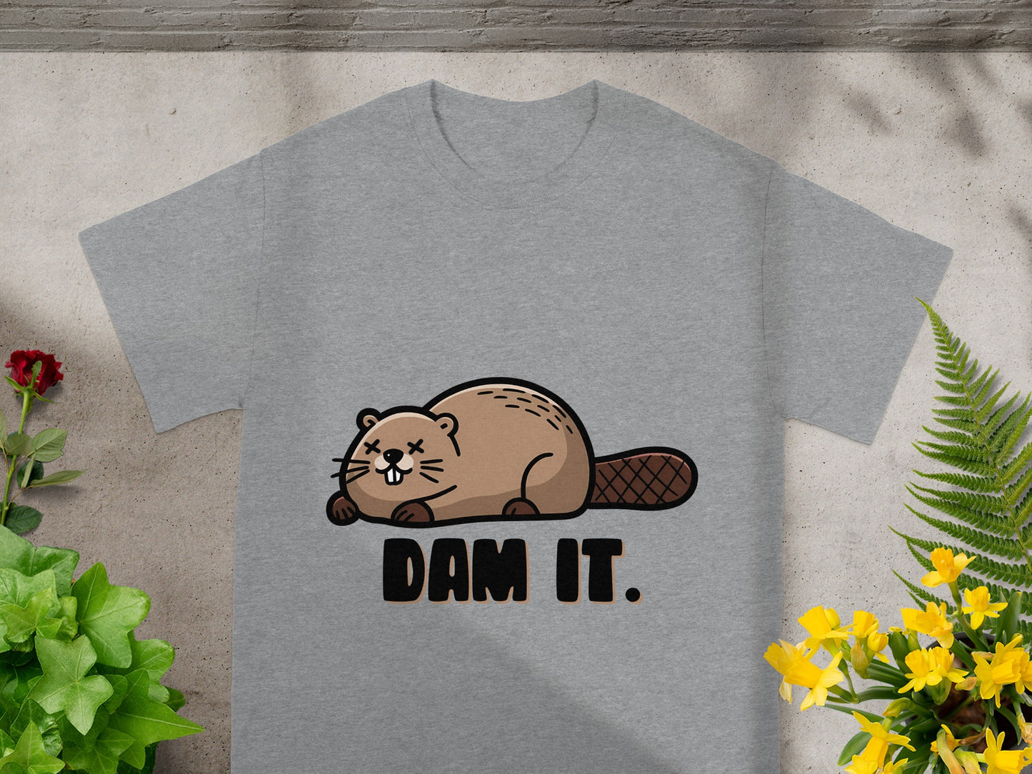 Dam It Beaver Graphic Grey T-Shirt Fun Novelty Top