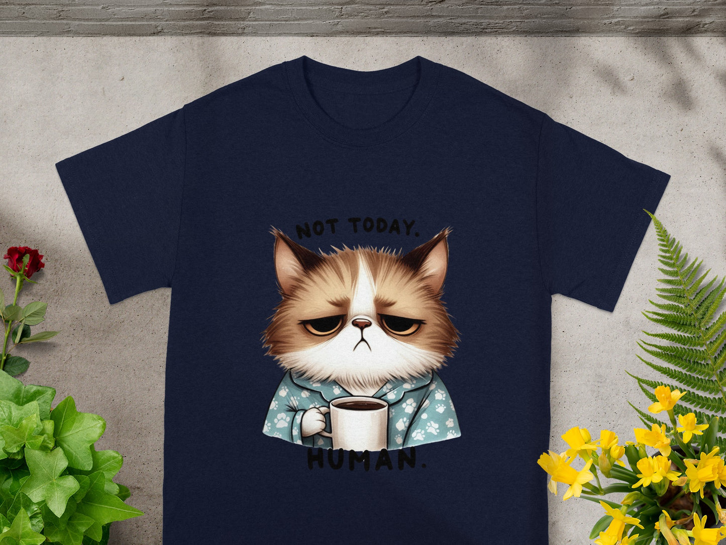 Not Today Human Cat Holding Coffee Graphic T-shirt