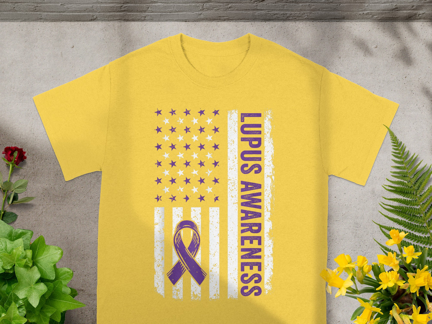 Lupus Awareness Ribbon Star Flag Graphic T-Shirt