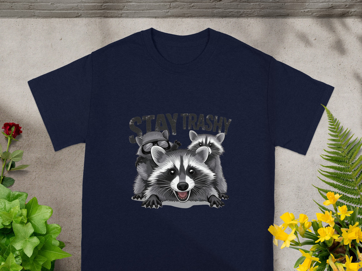 Stay Trashy Raccoon Graphic Tee Shirt