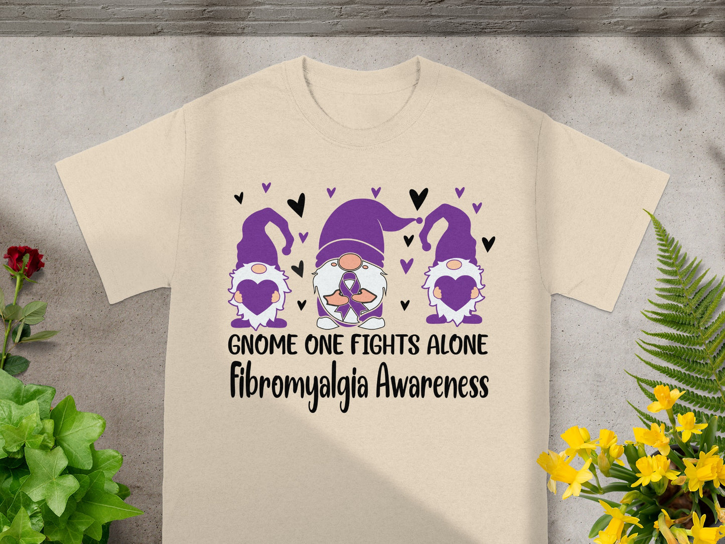 Gnome One Fights Alone Fibromyalgia Awareness Shirt