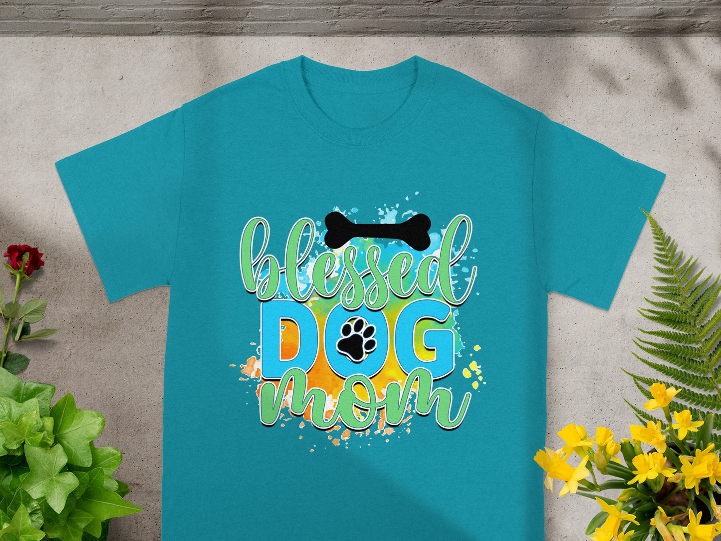 Blessed Dog Mom Colorful Graphic Design T-Shirt