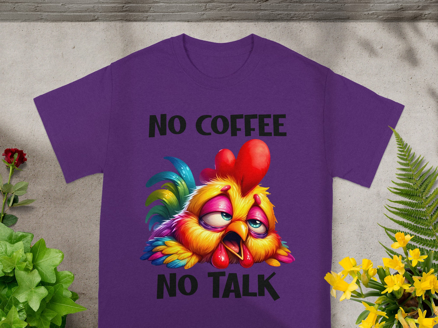 No Coffee No Talk Funny Colorful Rooster T-Shirt