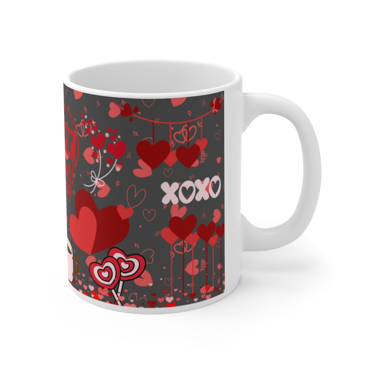 Romantic XOXO and Red Hearts Design Mug