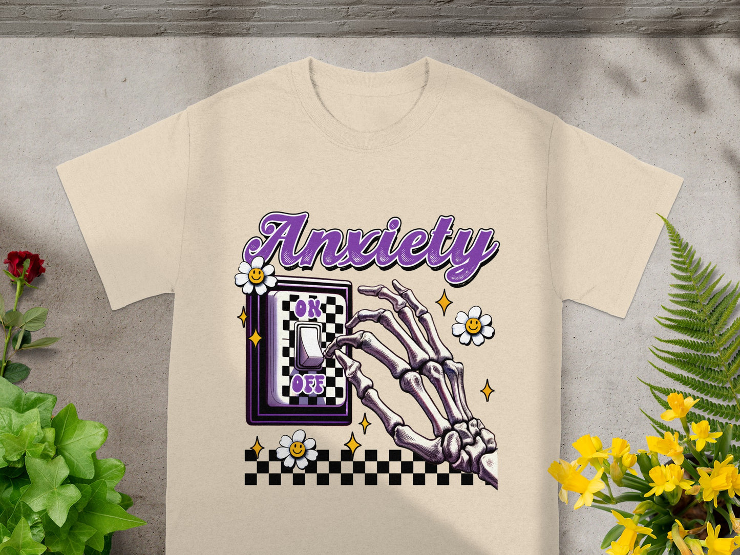 Anxiety On Off Skeleton Switch Graphic T-Shirt