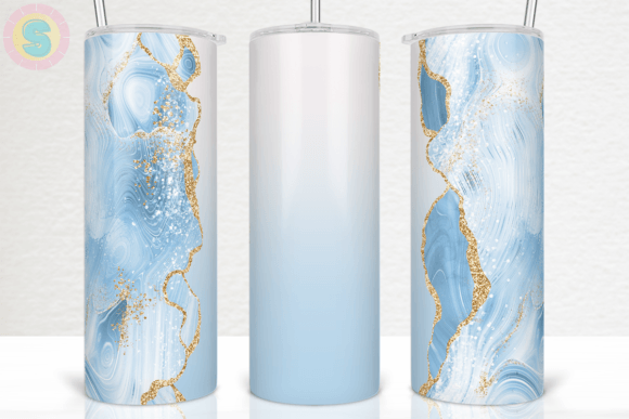 Custom blue and gold agate tumbler