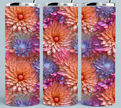 Purple and Peach Dahlia flower tumbler