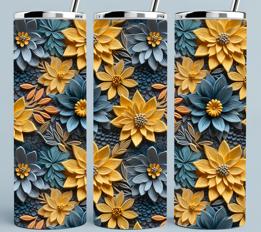 Blue and Gold Flower tumbler