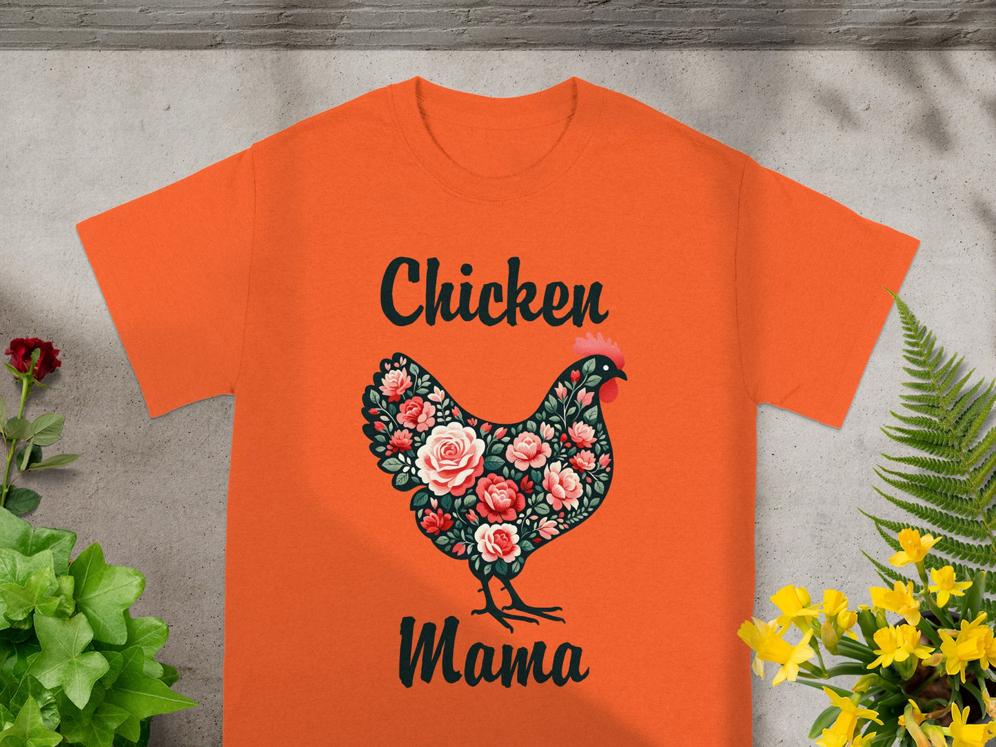 Chicken Mama Floral Art Design T-Shirt for Women