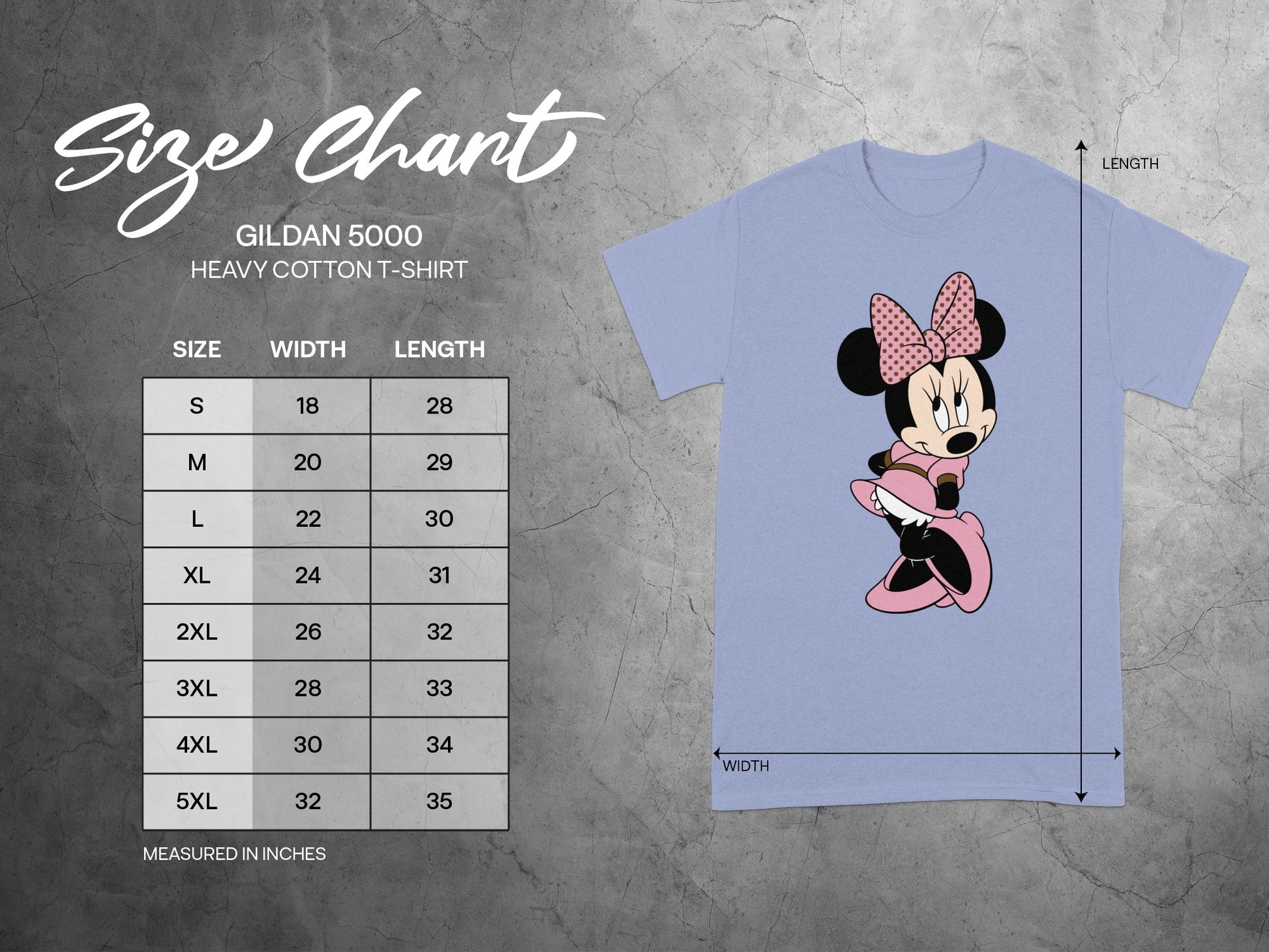 Gildan 5000 T-Shirt Minnie Mouse Size Chart product type