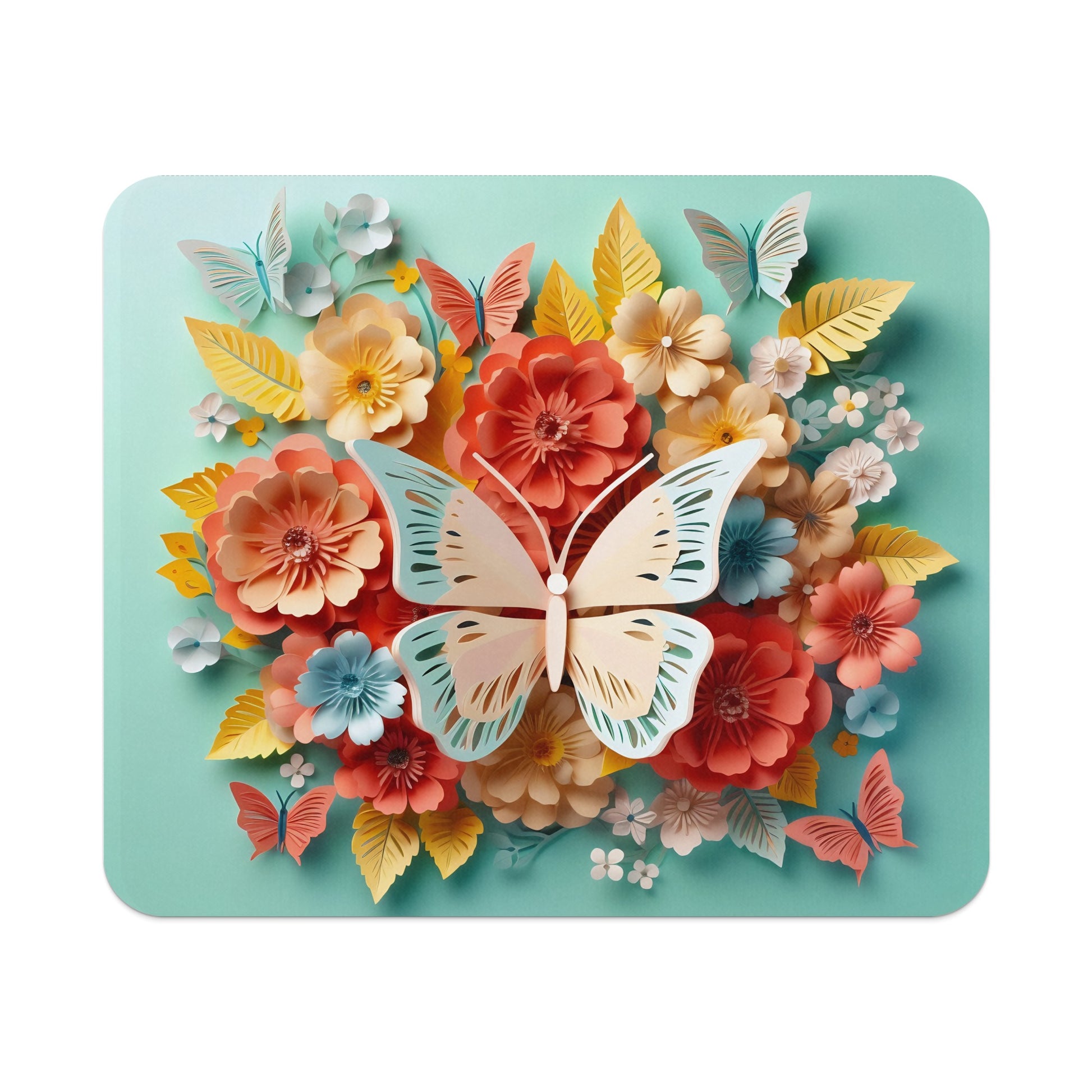 Colorful Floral and Butterfly Art Mouse Pad