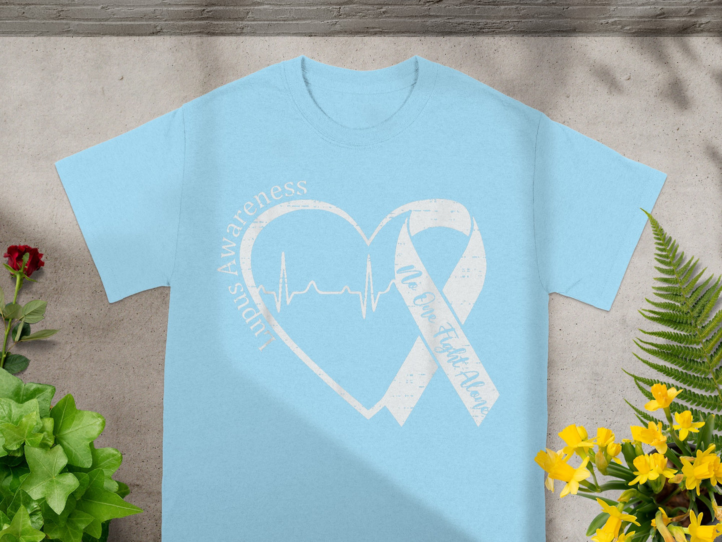 Lupus Awareness Heartbeat Ribbon No One Fights Alone Tee