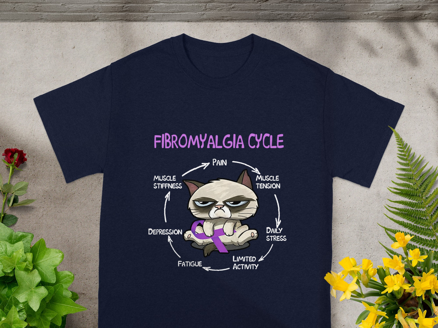 Fibromyalgia Cycle Cat Grumpy T-Shirt Self-Care Tee