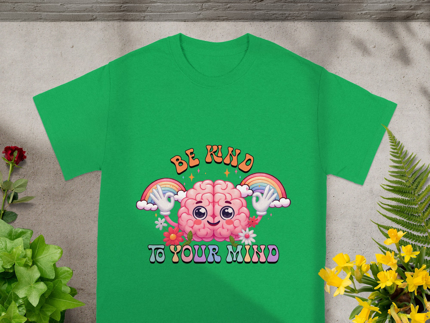 Be Kind To Your Mind Rainbow Brain Design Shirt