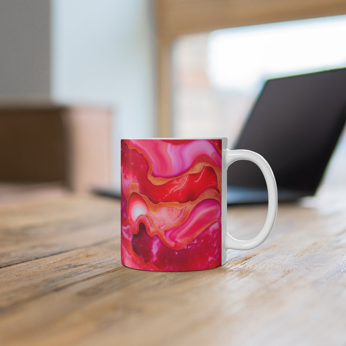 Vibrant Red and Pink Marble Print Coffee Mug