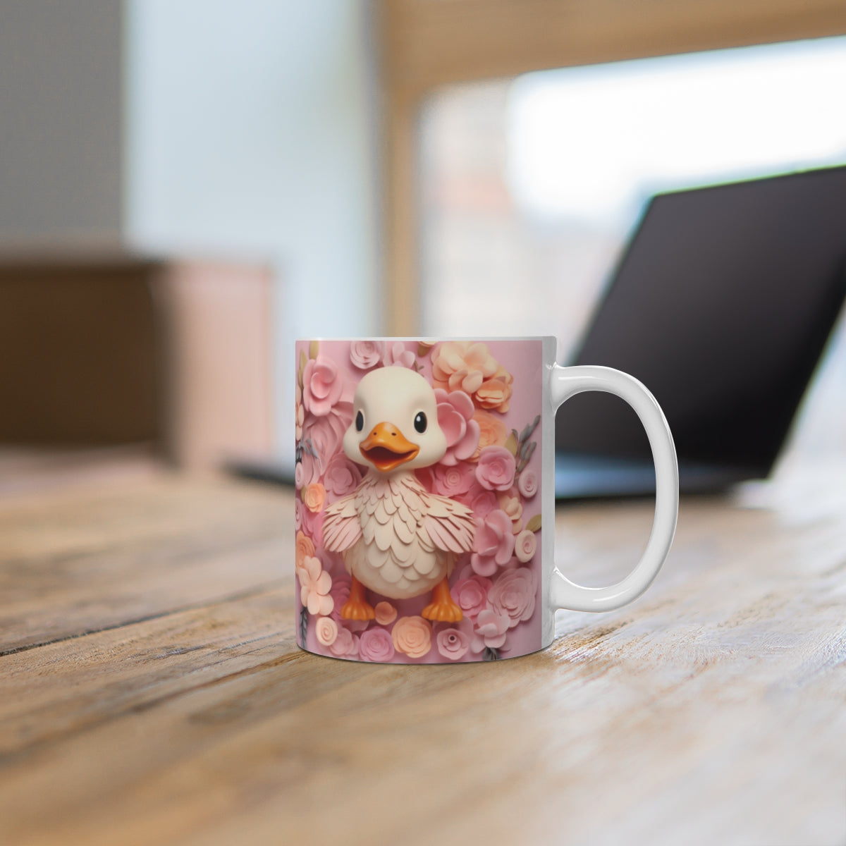 Cute Duck in Floral Background Coffee Mug