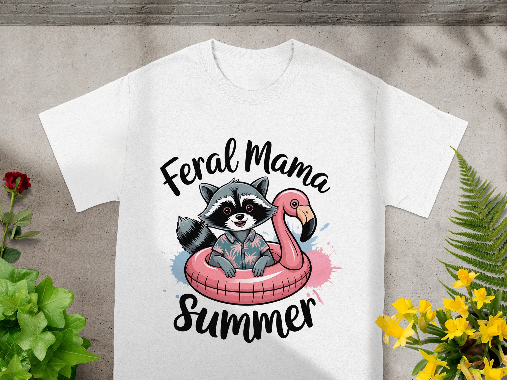 Feral Mama Summer Cute Raccoon Flamingo T-shirt Product