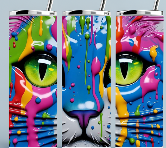 Blue Pink and Green Abstract Kitty tumbler