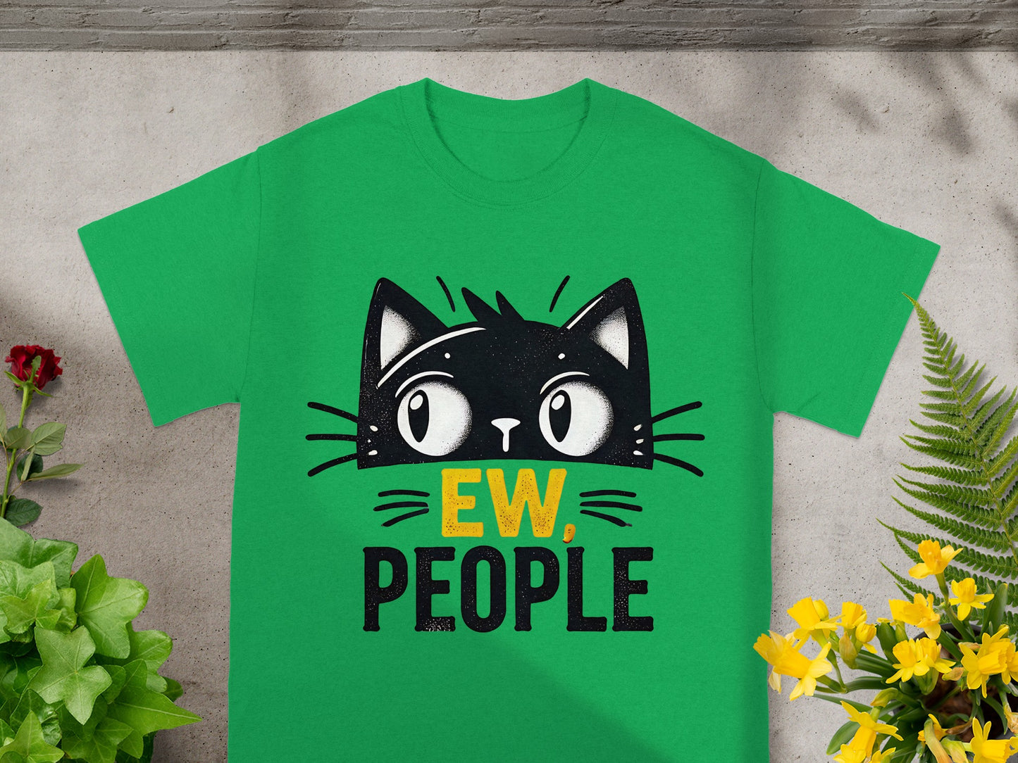 Ew People Funny Cat Graphic Green Shirt