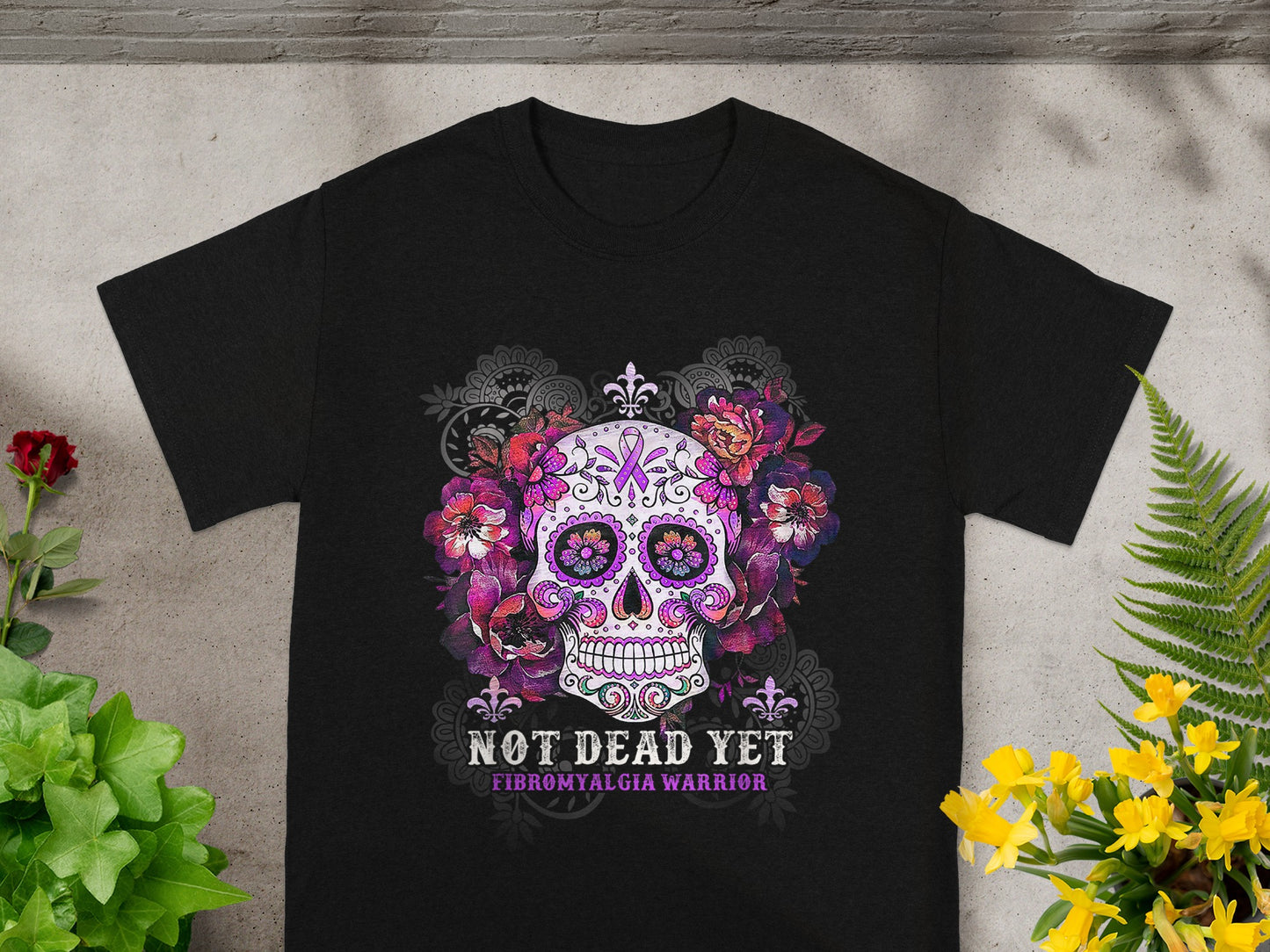 Not Dead Yet Fibromyalgia Warrior Skull T-Shirt