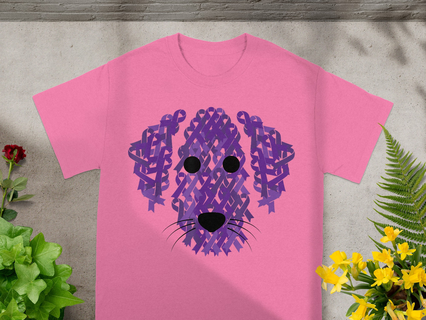 Pink T-Shirt with Adorable Purple Puppy Design Apparel