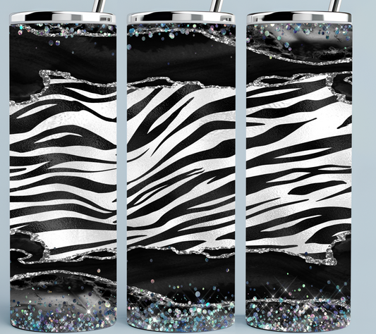 Black and White Glitter Silver tumbler