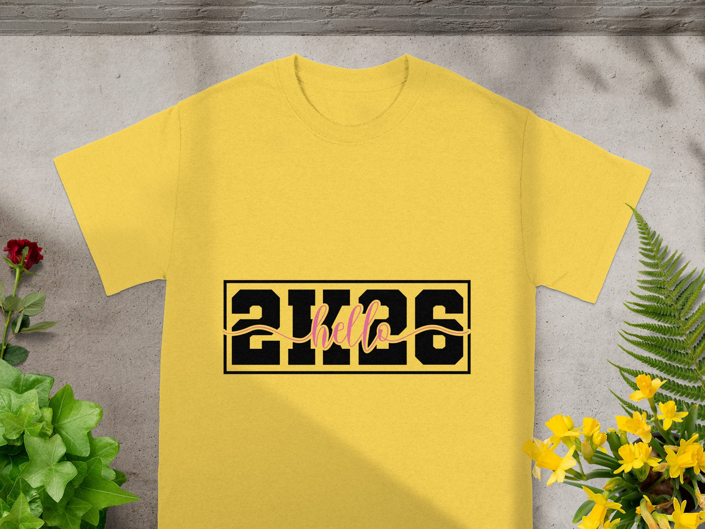 Hello 2H26 Yellow Graphic Design T-Shirt Product