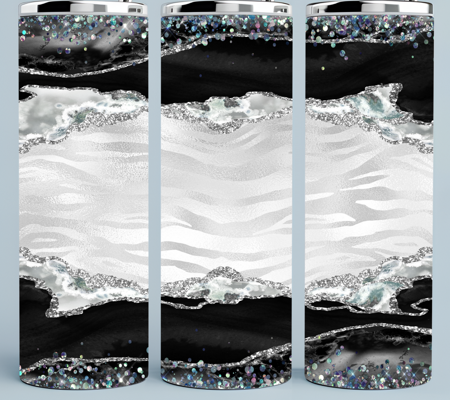 Black and White Glitter Silver tumbler