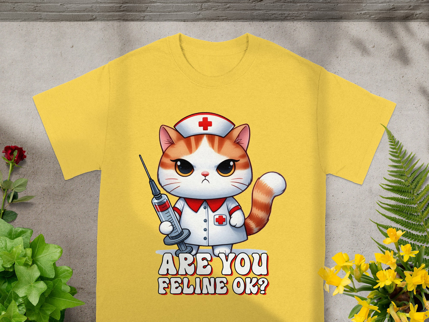 Are You Feline OK Funny Nurse Cat Graphic T-Shirt
