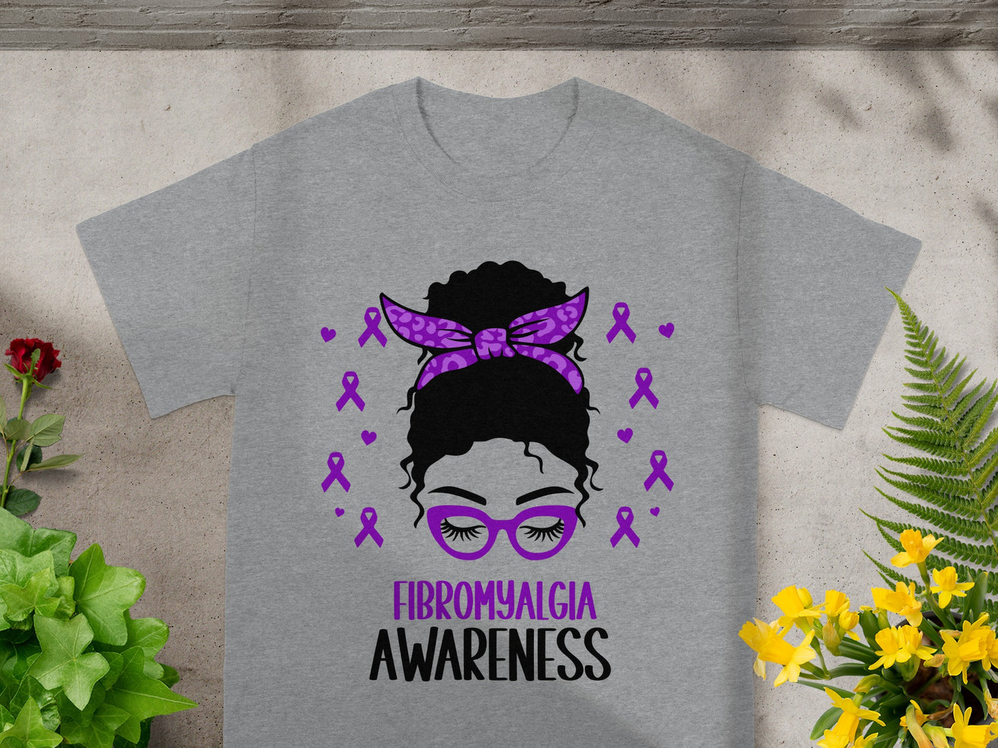 Fibromyalgia Awareness T-Shirt with Purple Ribbons Design