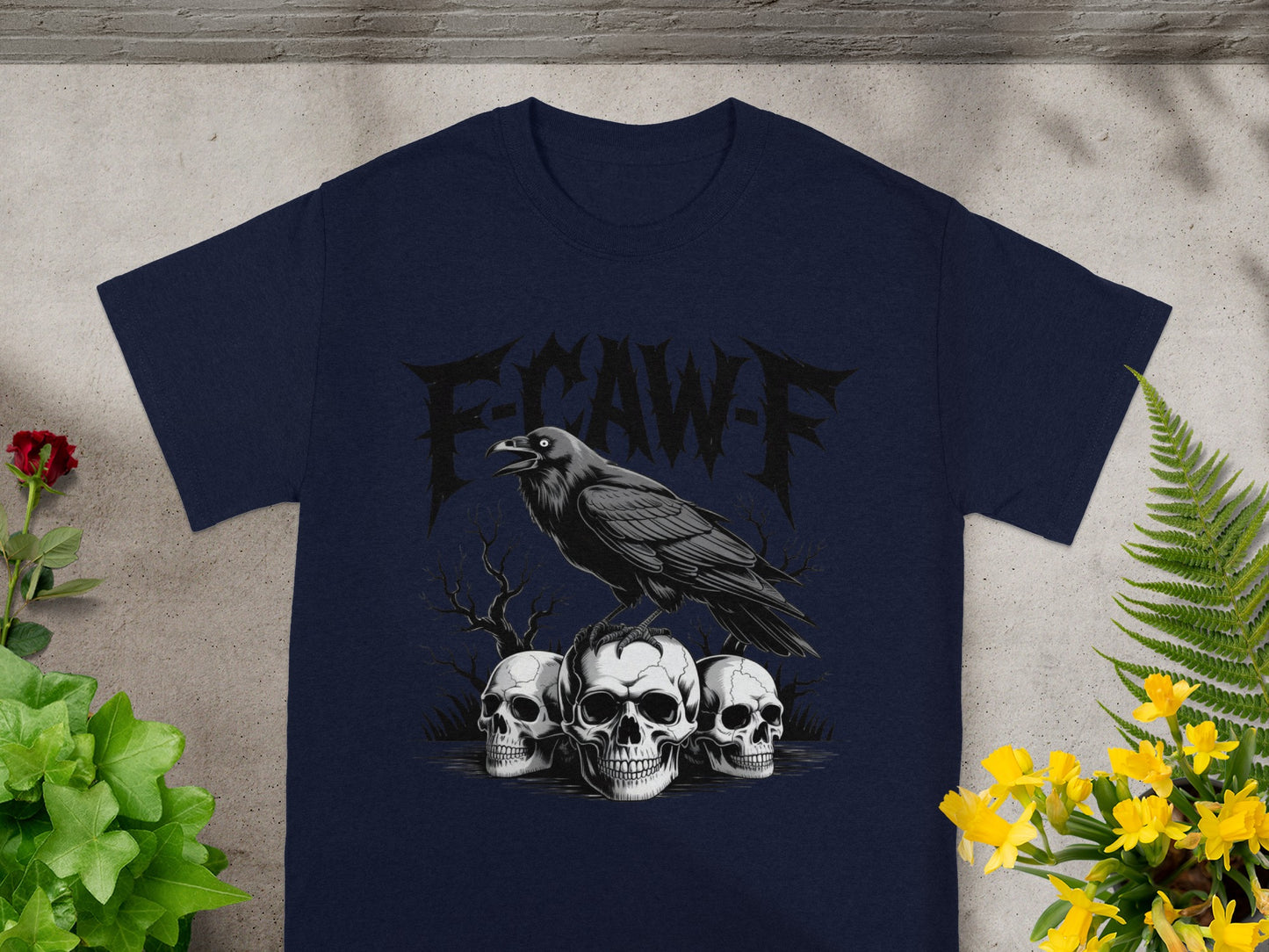 E-Caw-F Raven and Skull Themed Graphic T-Shirt Product