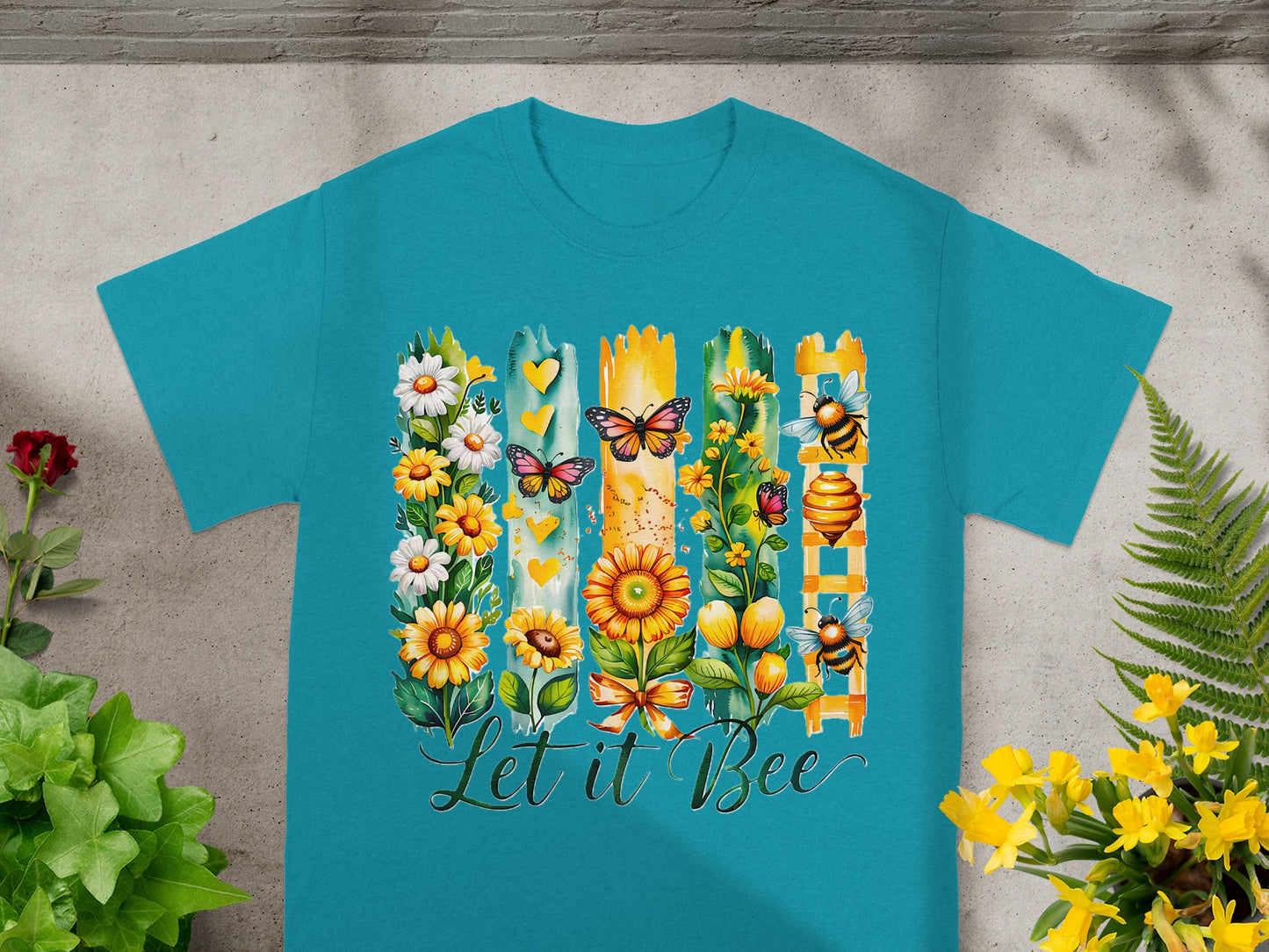 Let It Bee Flower Bee Butterfly Graphic T-shirt