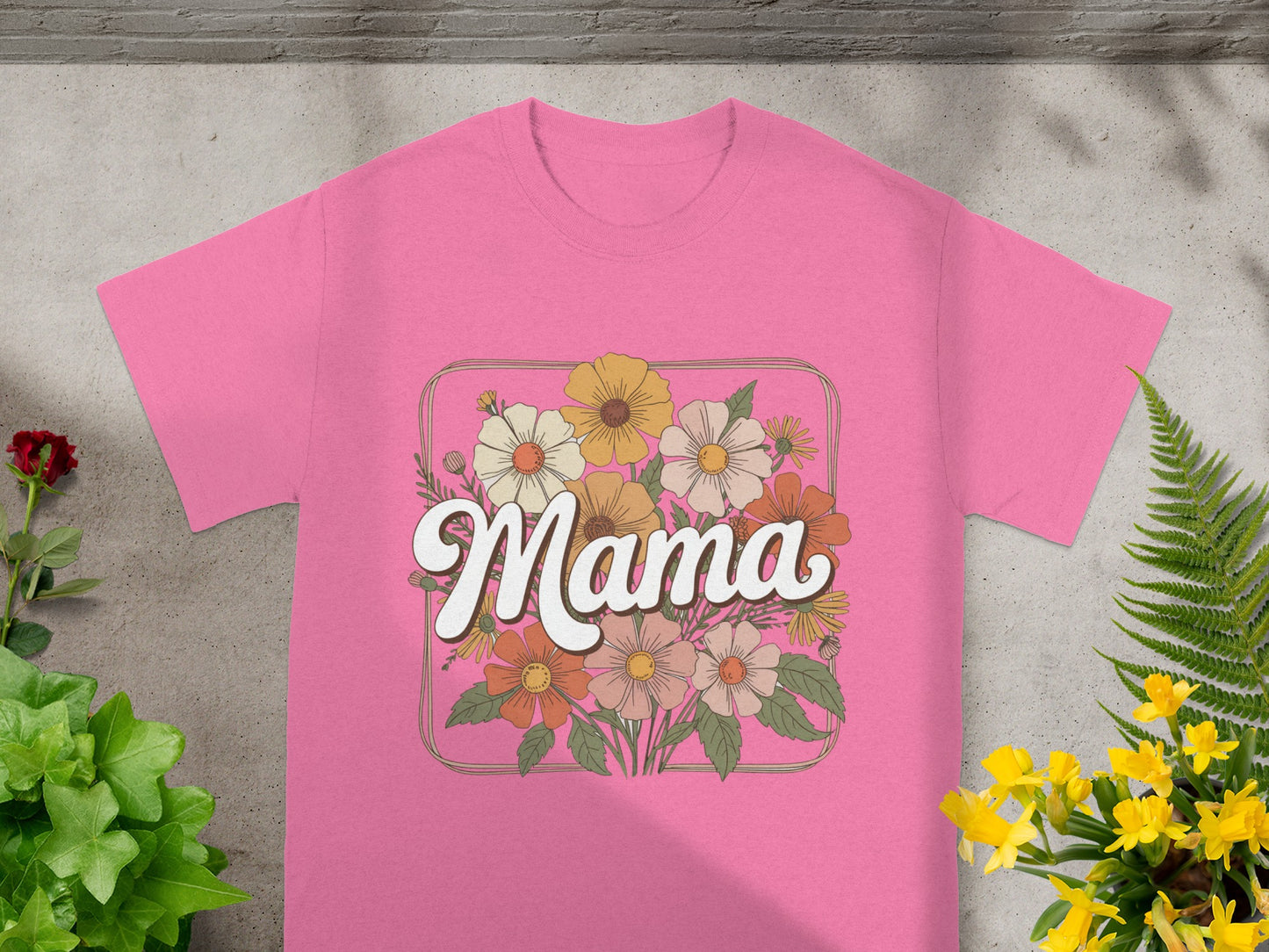 Mama Floral Print Graphic Tee Shirt in Pink Color