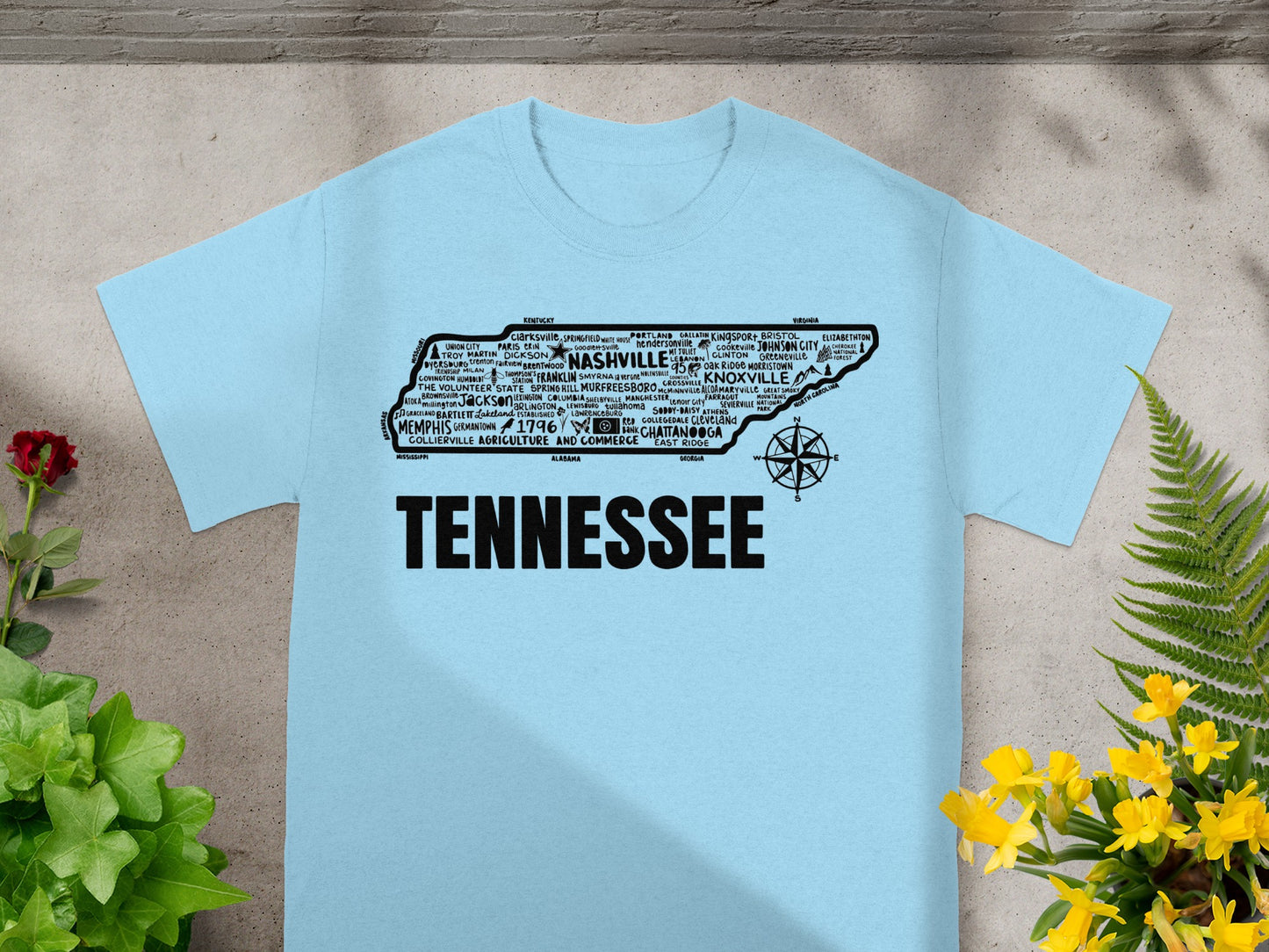 Tennessee State Map Typography Design T-shirt
