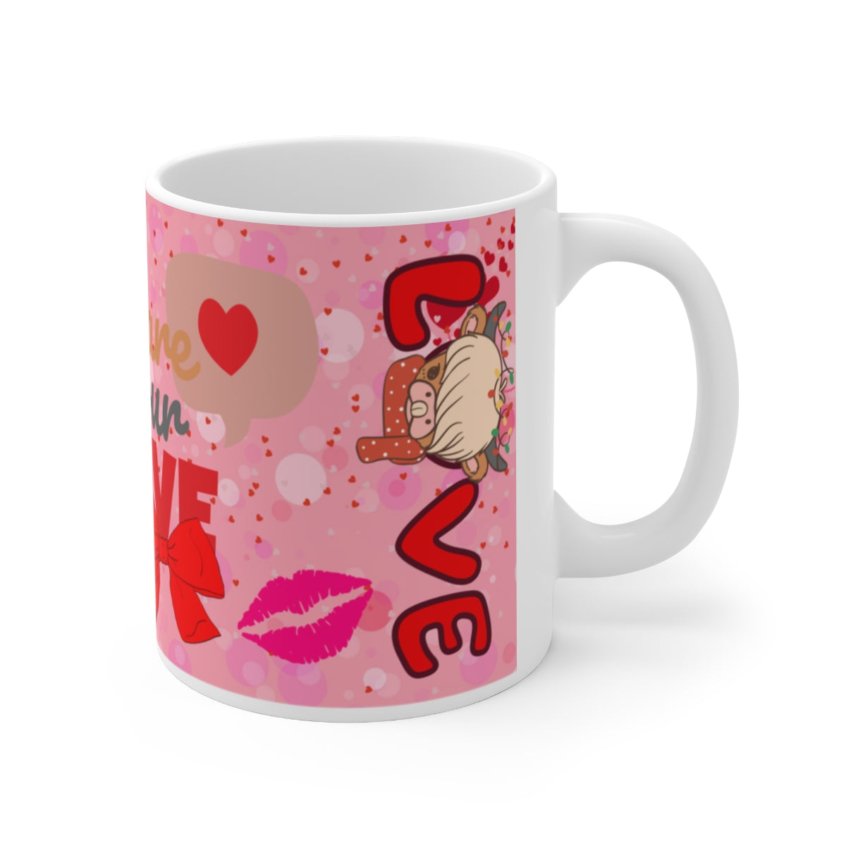 Love Themed Mug with Red Hearts and Cute Designs